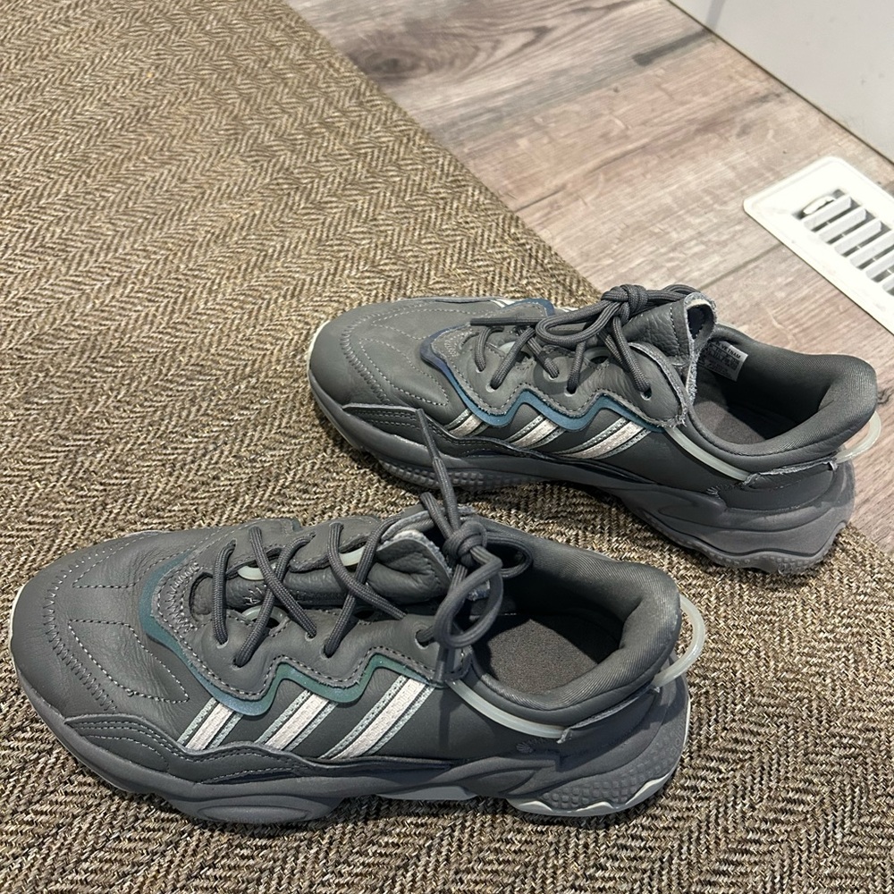 Gray Shoes with White and Green Accent